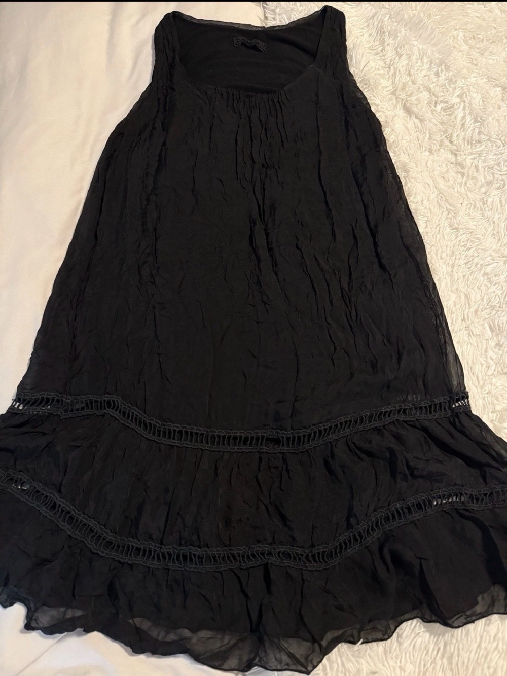 Vintage Pura Seta Black Silk Baby Doll Dress W/ Built In Slip Size Small Medium